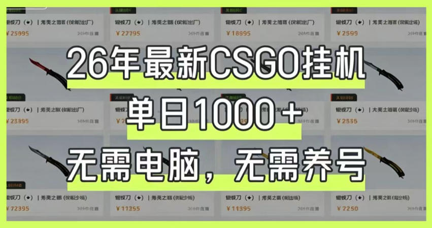 26年最新CSGO挂G系统，单日1000+，无需电脑，无需养号，0基础可上手【揭秘】-聚力云网创