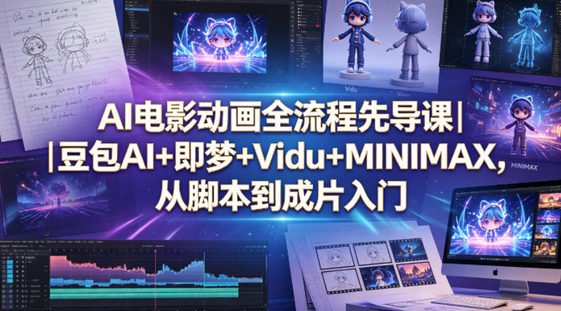 AI电影动画全流程先导课|豆包AI+即梦+Vidu+MINIMAX,从脚本到成片入门-聚力云网创
