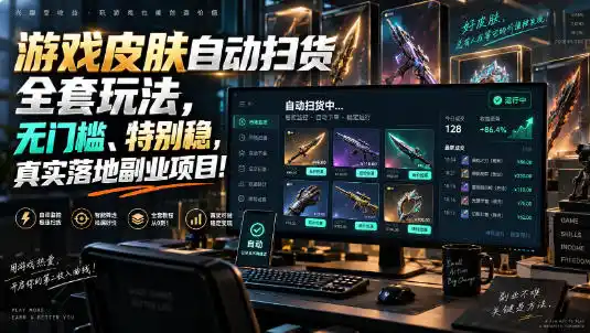 游戏皮肤自动扫货全套玩法,无门槛、特别稳,真实落地副业项目!【揭秘】-聚力云网创