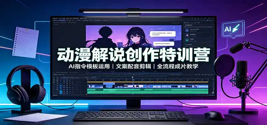 动漫解说创作特训营:AI指令模板运用,文案配音剪辑,全流程成片教学-聚力云网创
