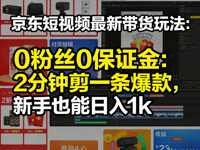 京东短视频最新带货玩法，0粉丝0保证金，2分钟剪一条爆款，新手也能日入1k+【揭秘】-聚力云网创