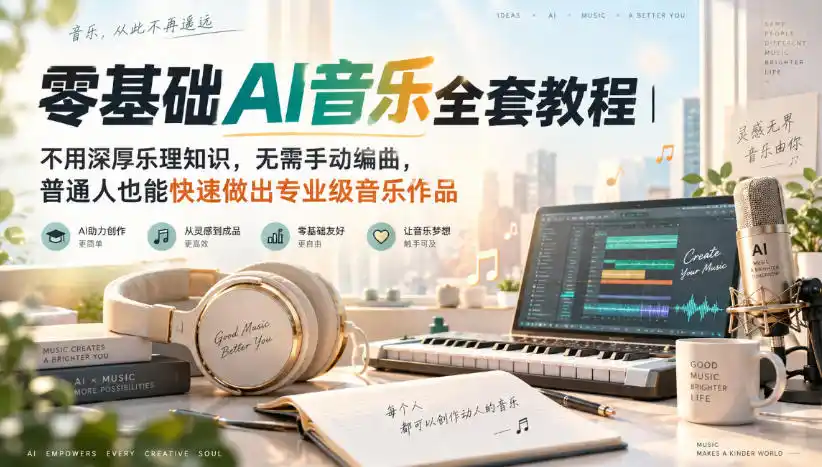 零基础AI音乐全套教程|不用深厚乐理知识,无需手动编曲,普通人也能快速做出专业级音乐作品-聚力云网创