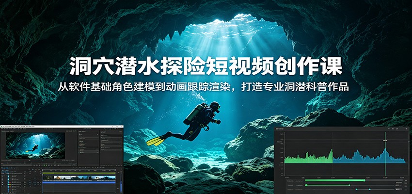 洞穴潜水探险短视频创作课：从软件基础角色建模到动画跟踪渲染，打造专业洞潜科普作品-聚力云网创