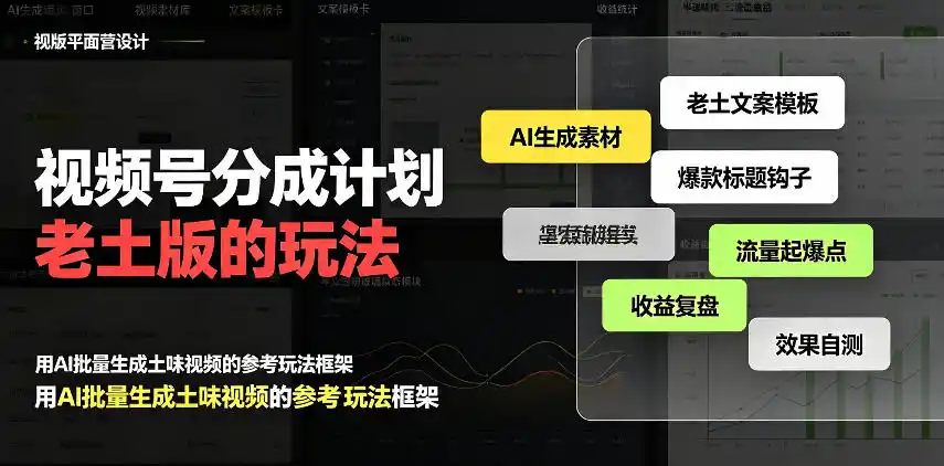 视频号分成计划老土版的玩法，流量爆炸，每天收益300+，纯靠AI生成，越土的玩法，越高级-聚力云网创