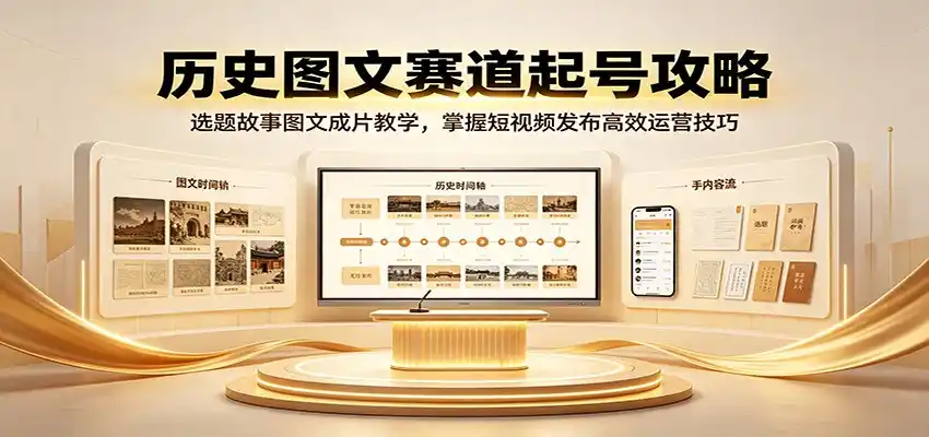 历史图文赛道起号攻略：选题故事图文成片教学，掌握短视频发布高效运营技巧-聚力云网创