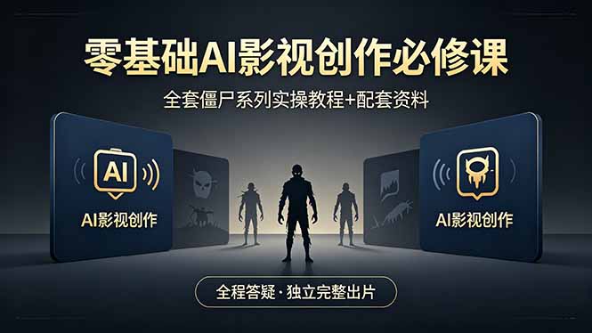 零基础AI影视创作必修课，全套僵尸系列实操教程加配套资料，全程答疑带你独立完整出片-聚力云网创