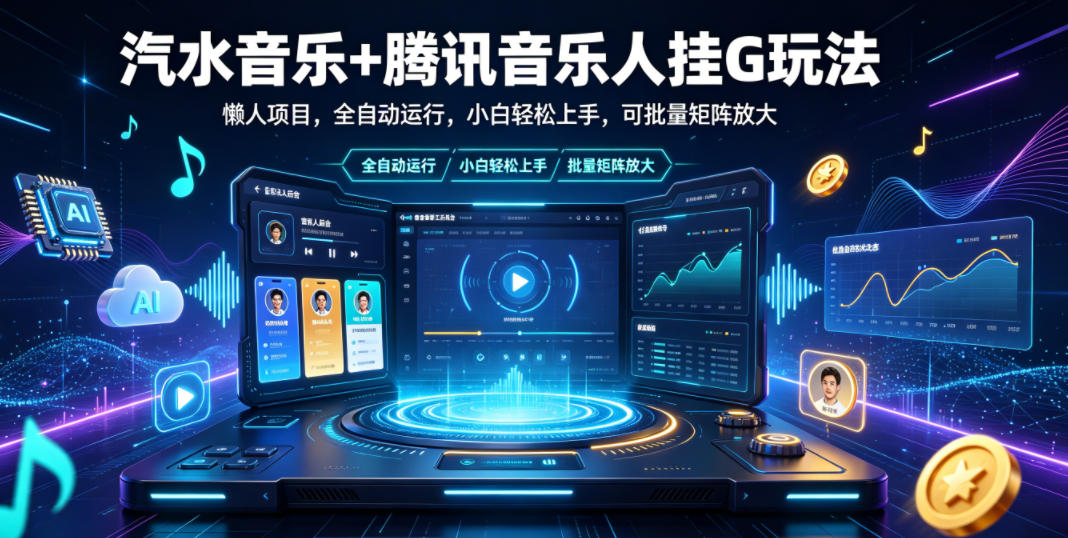 汽水音乐+腾讯音乐人挂G玩法,懒人项目,全自动运行,小白轻松上手,可批量矩阵放大【揭秘】-聚力云网创
