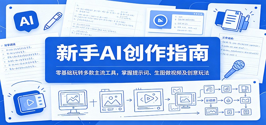 新手AI创作指南：零基础玩转多款主流工具，掌握提示词、生图做视频及创意玩法-聚力云网创