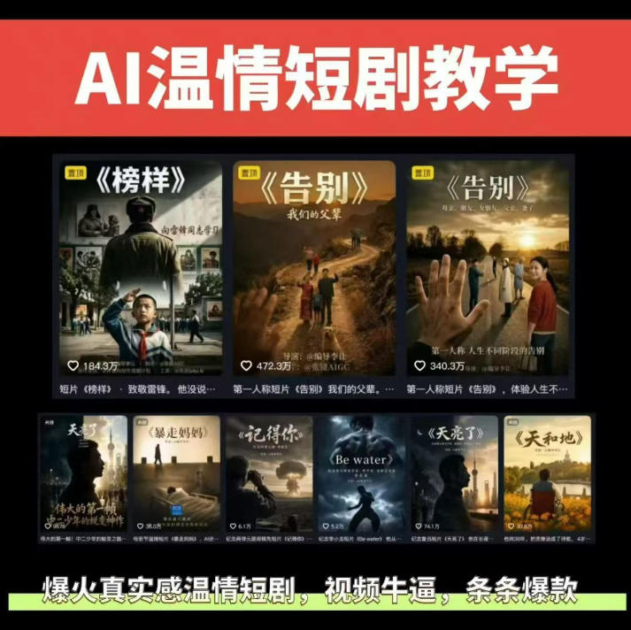 抖音58W粉丝博主的AI温情短剧玩法,条条爆款,伙伴计划+精选独家收益,商单收徒等(更新6月)-聚力云网创