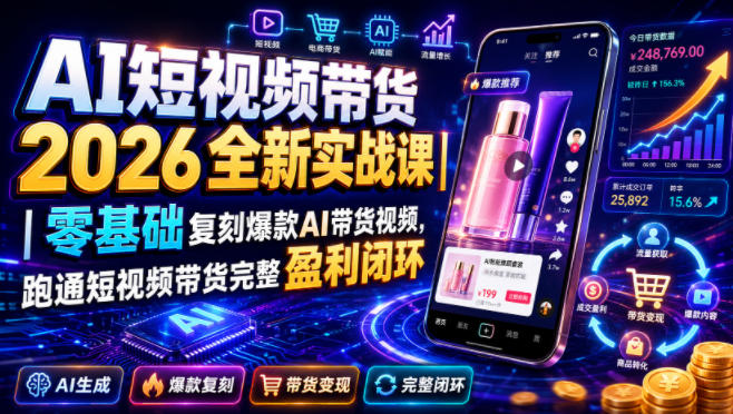 AI短视频带货2026全新实战课｜零基础复刻爆款AI带货视频，跑通短视频带货完整盈利闭环-聚力云网创