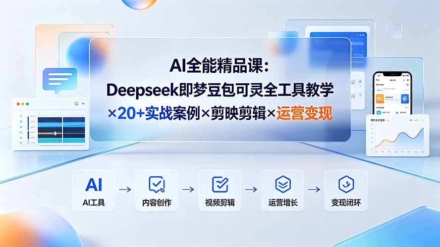 AI全能精品课：Deepseek即梦豆包可灵全工具教学×20+实战案例×剪映剪辑×运营变现-聚力云网创