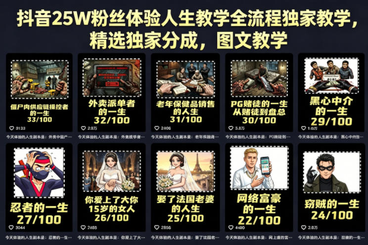 抖音25W粉丝体验人生教学全流程独家教学,精选独家分成,图文教学-聚力云网创