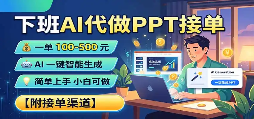 下班AI代做PPT接单,一单100-500,AI一键生成,小白也能做,附接单渠道-聚力云网创