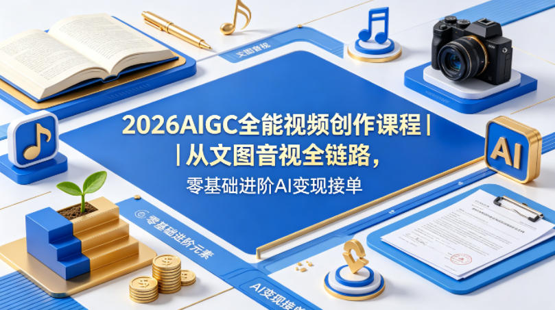 2026AIGC全能视频创作课程｜从文图音视全链路，零基础进阶AI变现接单-聚力云网创