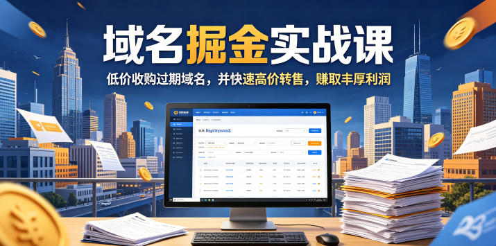域名交易掘金实战课,低价收购过期域名,并快速高价转售,賺取丰厚利润【原创双语字幕】-聚力云网创