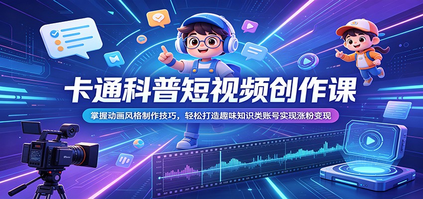 卡通科普短视频创作课：掌握动画风格制作技巧，轻松打造趣味知识类账号实现涨粉变现-聚力云网创