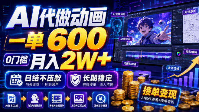 AI代做动画，一单600，0门槛月入2W+，日结不压款，长期稳定【揭秘】-聚力云网创