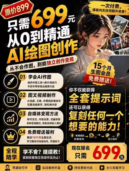 抖音10W粉丝博主的AI绘图教学，从0到精通AI绘图创作，从不会作图到能独立创作变现-聚力云网创