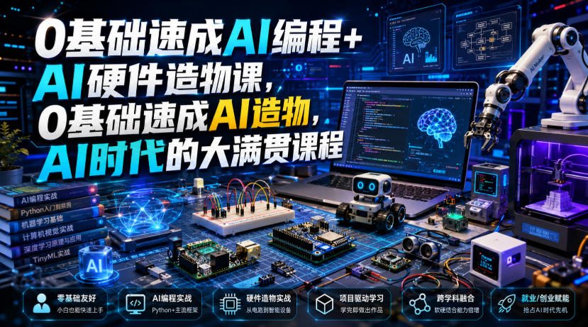 0基础速成AI编程+AI硬件造物课，0基础速成AI造物，AI时代的大满贯课程-聚力云网创