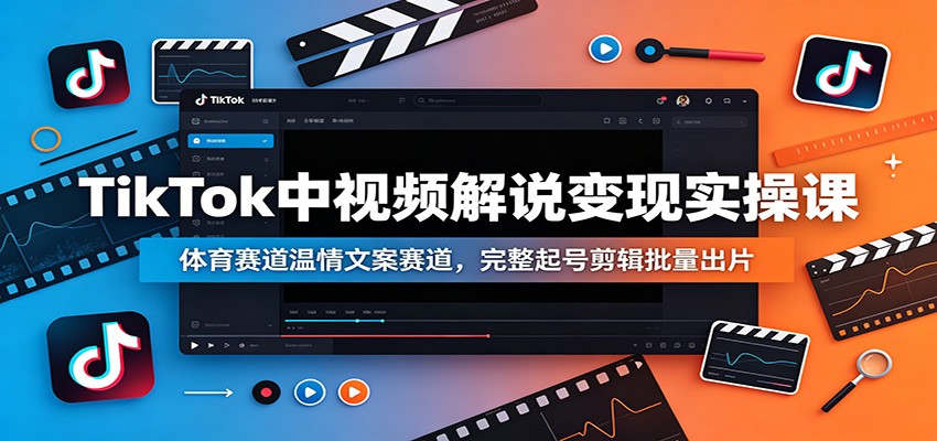 TikTok中视频解说变现实操课：体育赛道温情文案赛道，完整起号剪辑批量出片-聚力云网创