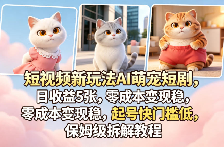 短视频新玩法AI萌宠短剧,日收益5张,零成本变现稳,起号快门槛低,保姆级拆解教程-聚力云网创