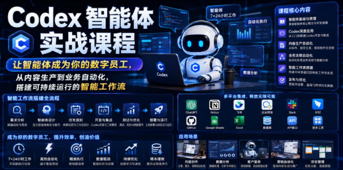 Codex智能体实战课程,让智能体成为你的数字员工,从内容生产到业务自动化,搭建可持续运行的智能工作流-聚力云网创