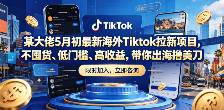 某大佬5月初最新海外Tiktok拉新项目,不囤货、低门槛、高收益,带你出海撸美刀-聚力云网创