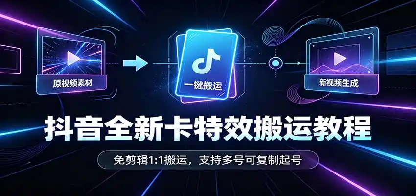 抖音全新卡特效搬运教程：免剪辑1:1搬运，支持多号可复制起号-聚力云网创