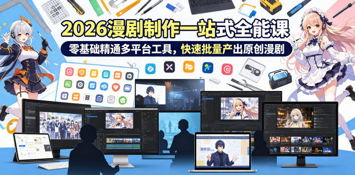 2026 AI漫剧制作一站式全能课,零基础精通多平台工具,快速批量产出原创漫剧-聚力云网创