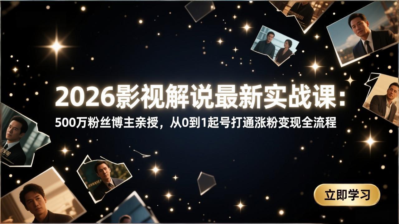 2026影视解说最新实战课:500万粉丝博主亲授,从0到1起号打通涨粉变现全流程-聚力云网创