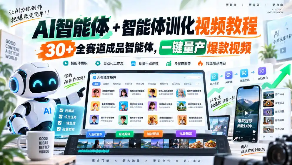 AI智能体+智能体训化视频教程，30+全赛道成品智能体，一键量产爆款视频-聚力云网创