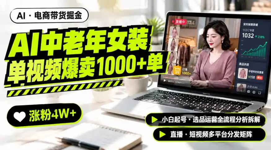 AI中老年服装带货赛道新玩法,一个视频卖出1000多单涨粉4W+,小白起号选品运营全流程分析拆解-聚力云网创