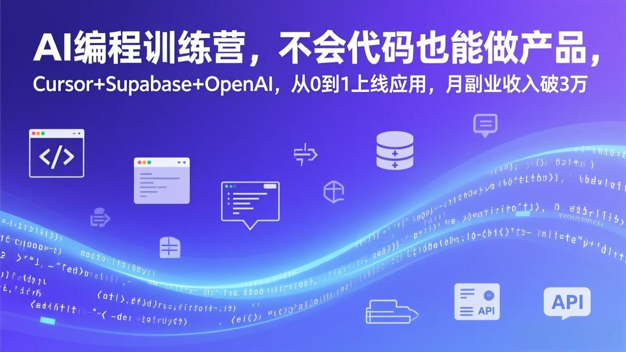 AI编程训练营，不会代码也能做产品，Cursor+Supabase+OpenAI，从0到1上线应用，月副业收入破3万-聚力云网创
