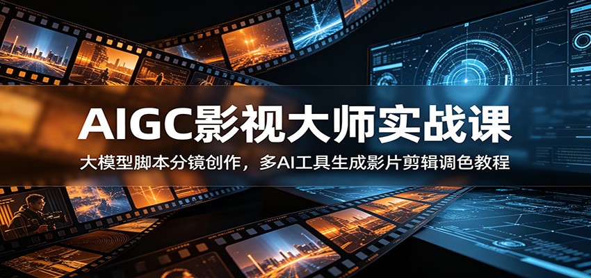 AIGC影视大师实战课：大模型脚本分镜创作，多AI工具生成影片剪辑调色教程-聚力云网创