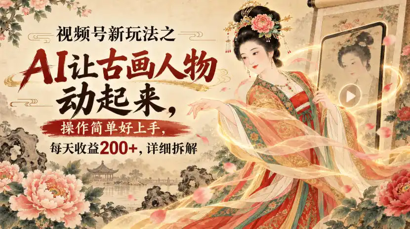 视频号新玩法之AI让古画人物动起来，操作简单好上手，每天收益200+，详细拆解-聚力云网创