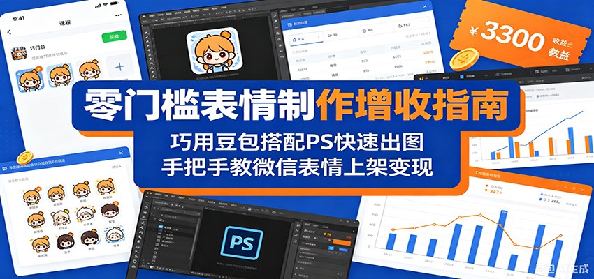 零门槛表情制作增收指南：巧用豆包搭配 PS 快速出图，手把手教微信表情上架变现-聚力云网创