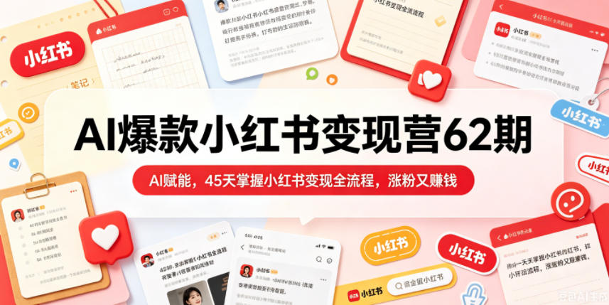 AI爆款小红书变现营62期2026年5月,AI赋能,45天掌握小红书变现全流程,涨粉又賺钱-聚力云网创