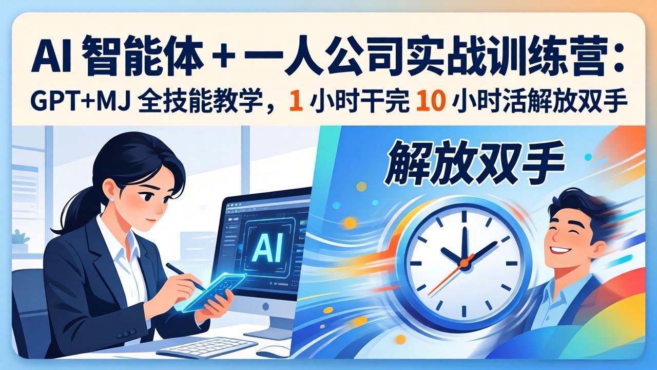 AI 智能体 + 一人公司实战训练营：GPT+MJ 全技能教学，1 小时干完 10 小时活解放双手-聚力云网创