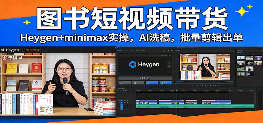 图书短视频带货：Heygen+minimax实操，AI洗稿 ，批量剪辑出单-聚力云网创