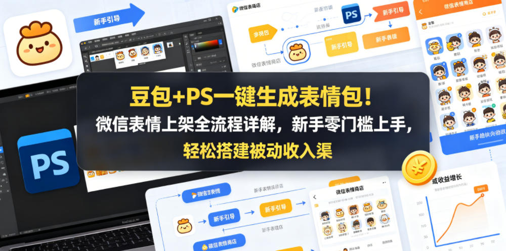 豆包+PS一键生成表情包!微信表情上架全流程详解,新手零门槛上手,轻松搭建被动收入渠道-聚力云网创