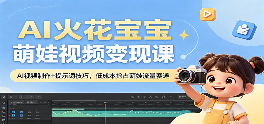 AI火花宝宝萌娃视频变现课：AI视频制作+提示词技巧，低成本抢占萌娃流量赛道-聚力云网创
