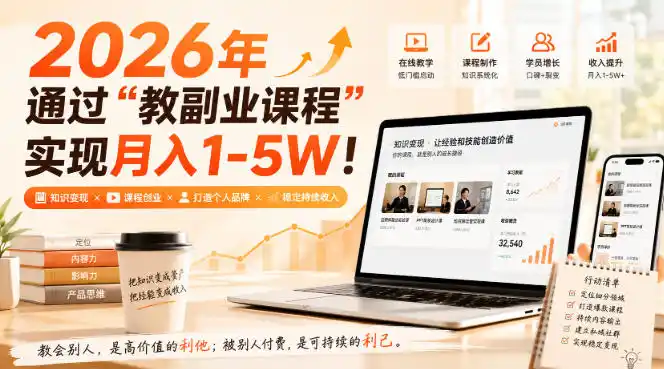 2026年通过“教副业课程”实现月入1-5W!毫无保留的全部教给你,长期稳定【揭秘】-聚力云网创