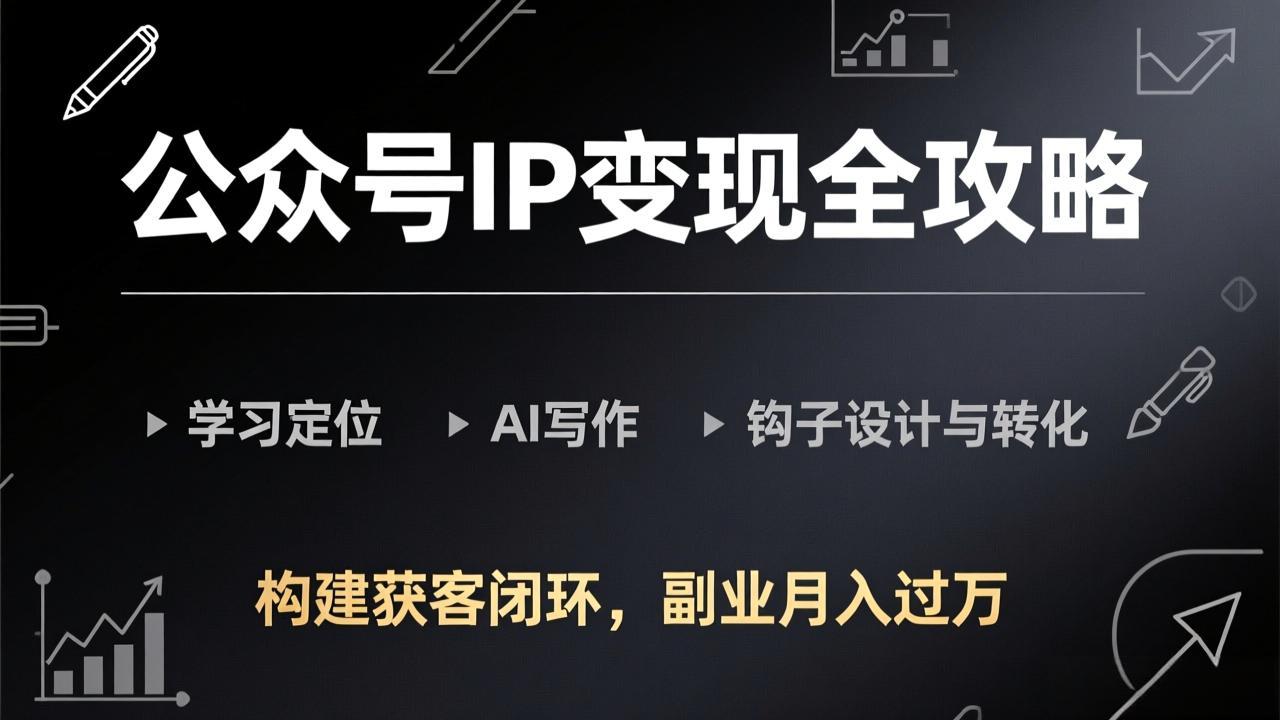 公众号IP变现全攻略-更新,学习定位、AI写作、钩子设计与转化,构建获客闭环,副业月入过万