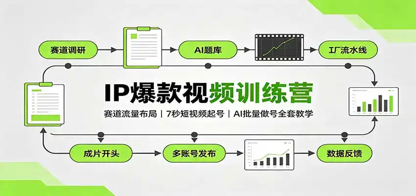 IP爆款视频训练营:赛道流量布局,7秒短视频起号,AI批量做号全套教学-聚力云网创