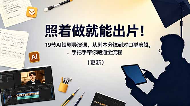 照着做就能出片!19节AI短剧导演课,从剧本分镜到对口型剪辑,手把手带你跑通全流程(更新-聚力云网创