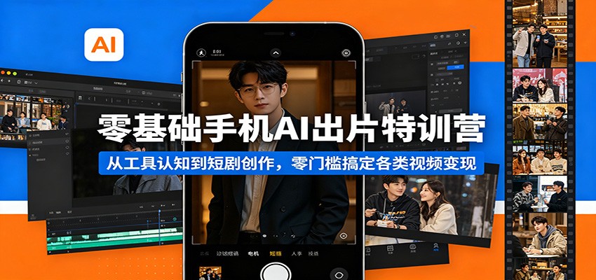 零基础手机AI出片特训营：从工具认知到短剧创作，零门槛搞定各类视频变现-聚力云网创