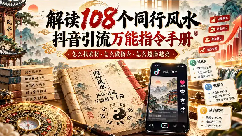 解读108个同行风水抖音引流万能指令手册,怎么找素材·怎么做指令·怎么越磨越亮【文档】-聚力云网创