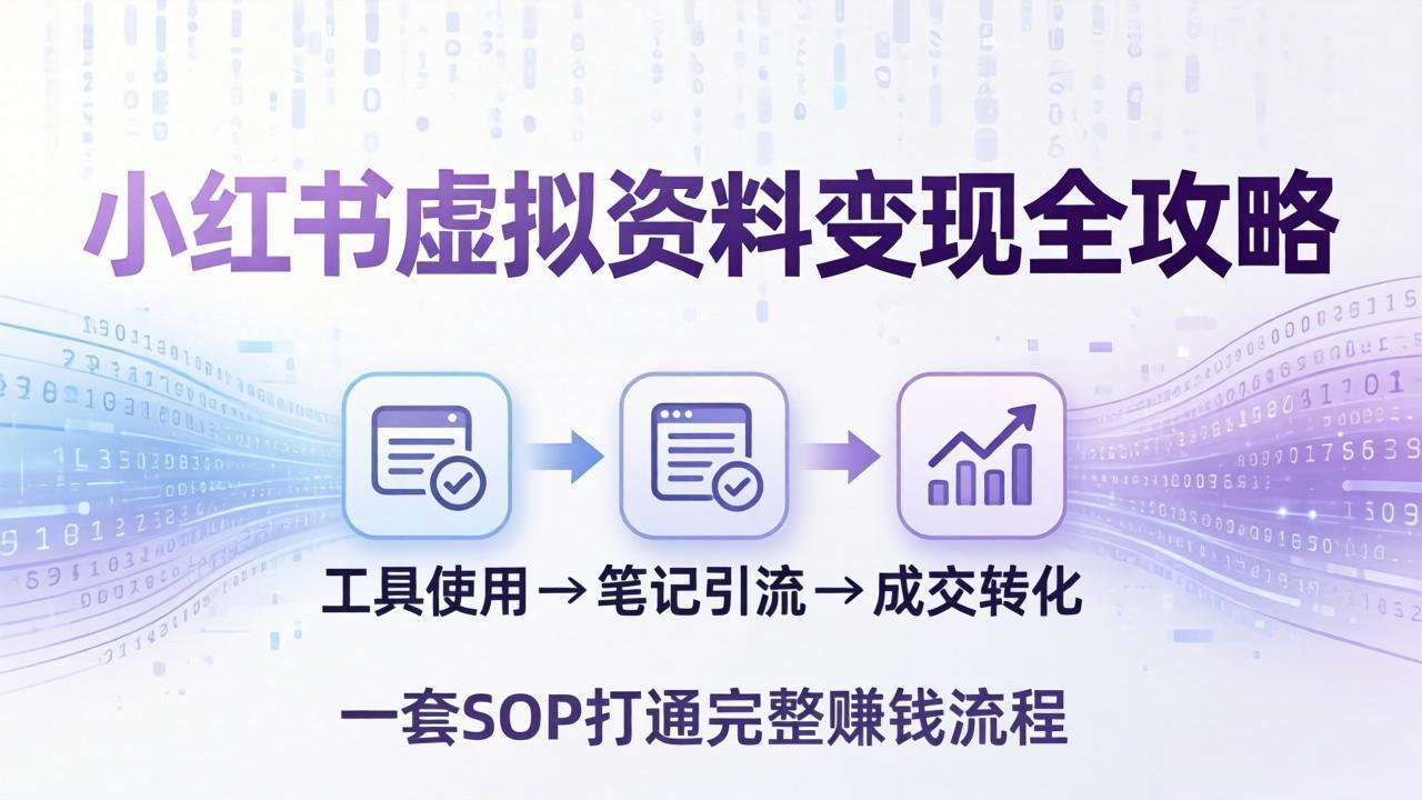 小红书虚拟资料变现全攻略：从工具使用到笔记引流成交，一套 SOP 打通完整赚钱流程-聚力云网创