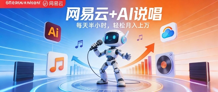 网易云+AI说唱，每天半小时，AI内容创作+流量变现，轻松月入1W-聚力云网创