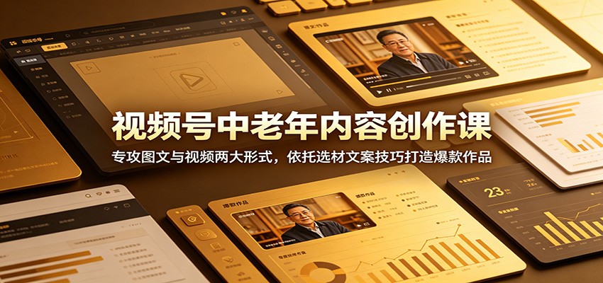 视频号中老年内容创作课：专攻图文与视频两大形式，依托选材文案技巧打造爆款作品-聚力云网创